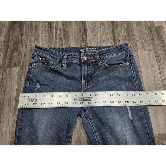Gap Jeans Women 2/26 Blue Skinny Fit Distressed Ripped Stretch Denim Medium Wash - Picture 9 of 12